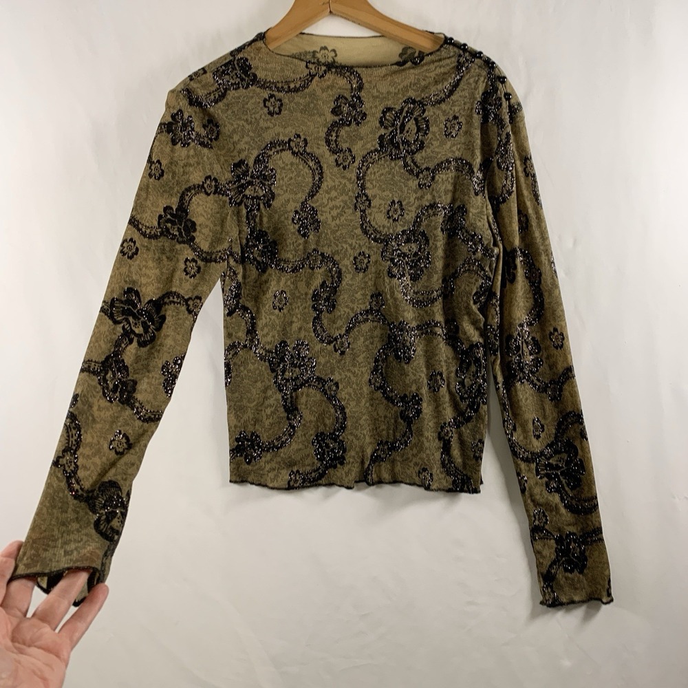 VTG Womens Whimsigoth Fitted Sheer Mesh Glitter Top Size M Fairy Grunge Y2K